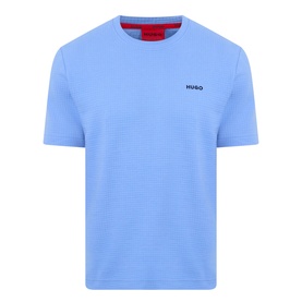 Hugo Austin Pyjama T-Shirt in Bright Blue, crew neck, short sleeves, contrast logo chest detail, waffle-knit texture