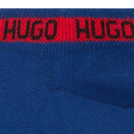 Hugo blue cotton blend socks multi pack with red and blue logo waistband detail, close-up view