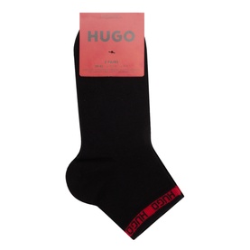 Hugo black ankle socks multi pack with red HUGO logo band at cuff, 70% cotton blend