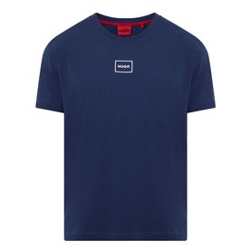 Hugo Laze Logo Lounge T-Shirt in navy, crew neck, short sleeves, small logo badge at centre chest, smooth finish