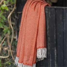 Wool Herringbone Throw Orange