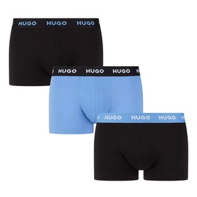 Hugo Boxers 3Pk in blue and black with branded elasticated waistbands, two black and one blue pair