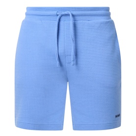 Hugo Austin Waffle-Knit Logo Lounge Shorts in Bright Blue with drawstring waist, above-the-knee length and waffle-texture finish