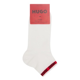 Hugo white ankle socks multi pack with red branded cuff detail, shown with packaging card