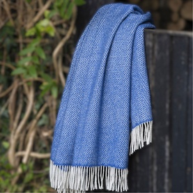 Wool Herringbone Throw Blue