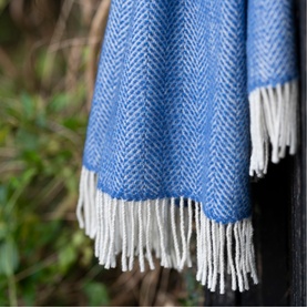 Wool Herringbone Throw Blue