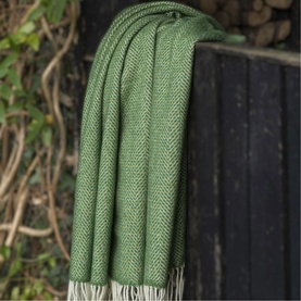 Wool Herringbone Throw Green