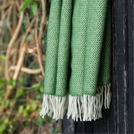 Wool Herringbone Throw Green