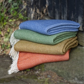 Wool Herringbone Throw Green