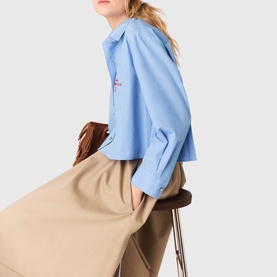Embroidered Logo Cropped Shirt