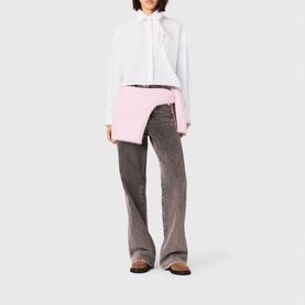Crochet Trim Neck Tie Cropped Shirt