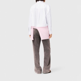 Crochet Trim Neck Tie Cropped Shirt