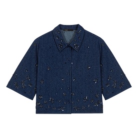 Embroidered Cropped Denim Shirt