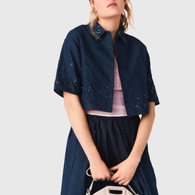 Embroidered Cropped Denim Shirt