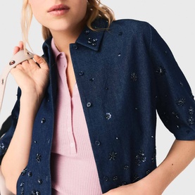 Embroidered Cropped Denim Shirt
