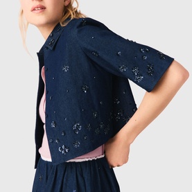 Embroidered Cropped Denim Shirt