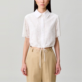 Cropped Lace Tie Shirt