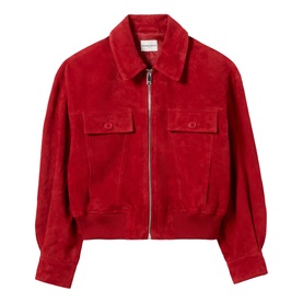 Cropped Suede Bomber Jacket