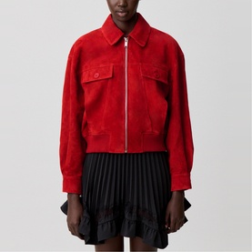 Cropped Suede Bomber Jacket