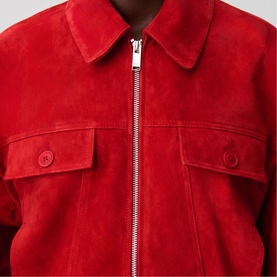 Cropped Suede Bomber Jacket