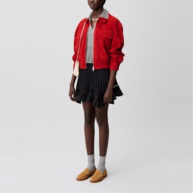 Cropped Suede Bomber Jacket