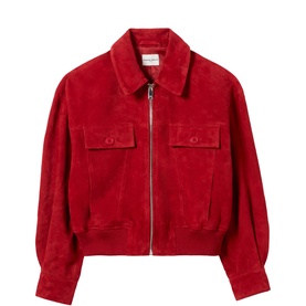 Cropped Suede Bomber Jacket