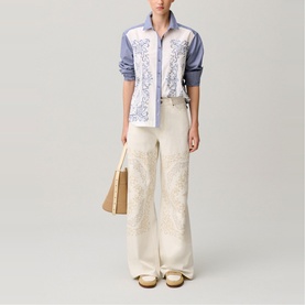 Embroidered Mid-Rise Straight Leg Jeans