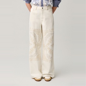 Embroidered Mid-Rise Straight Leg Jeans