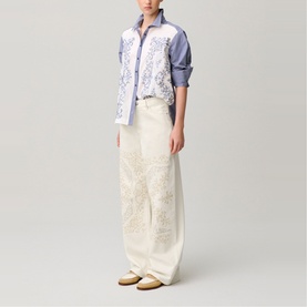 Embroidered Mid-Rise Straight Leg Jeans