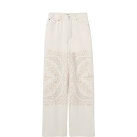 Embroidered Mid-Rise Straight Leg Jeans