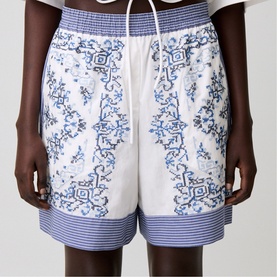Striped Embroidered Shorts