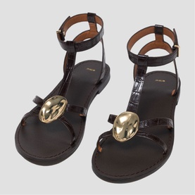 Medallion Leather Flat Sandals