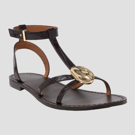 Medallion Leather Flat Sandals