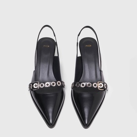 Slingback Eyelet Leather Pumps