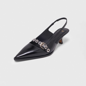 Slingback Eyelet Leather Pumps