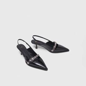 Slingback Eyelet Leather Pumps