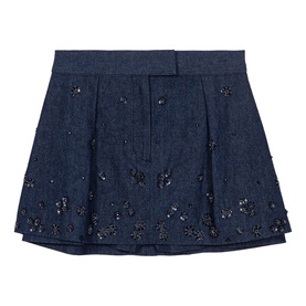Embroidered Layered Denim Shorts
