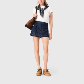 Embroidered Layered Denim Shorts