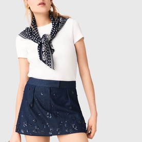 Embroidered Layered Denim Shorts