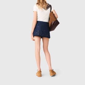 Embroidered Layered Denim Shorts