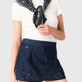 Embroidered Layered Denim Shorts