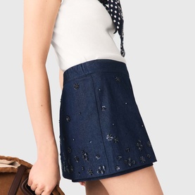 Embroidered Layered Denim Shorts
