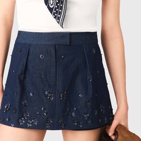 Embroidered Layered Denim Shorts