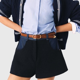 Tweed Boucle Denim Trim Shorts