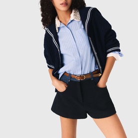 Tweed Boucle Denim Trim Shorts