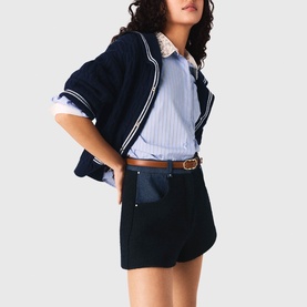 Tweed Boucle Denim Trim Shorts
