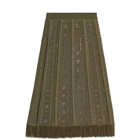 Floral Embellished Knitted Flared Skirt
