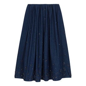Embroidered Flared Denim Skirt