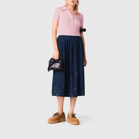 Embroidered Flared Denim Skirt