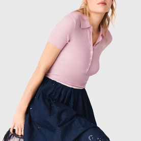 Embroidered Flared Denim Skirt